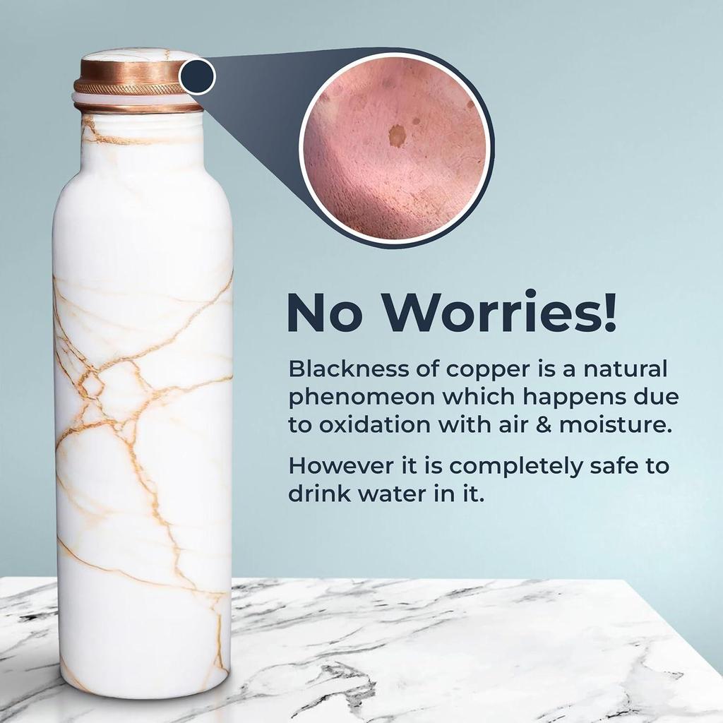 Copper Water Bottle 1 Litre Alkaline and Anti Oxidant 100% Leak Proof, Office, Modern Tamba Bottle  (White Golden Marble)
