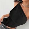 2025 New Fashionable Casual Women's T-Shirt Solid Color Single Shoulder Asymmetrical Slim Fit Top One-Piece Neck