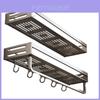 Space Aluminum Bathroom Wall Shelf With Hooks And Oxidized Finish For Toilet Storage