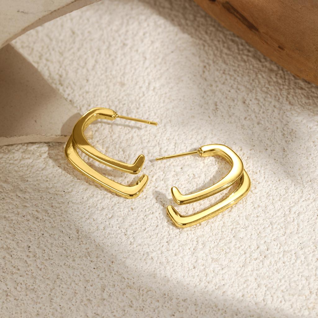 Minimalist Double Layer Square Shape Hoop Earrings for Women Stainless Steel Statement Geometric Ear Studs Trendy Jewelry Gifts