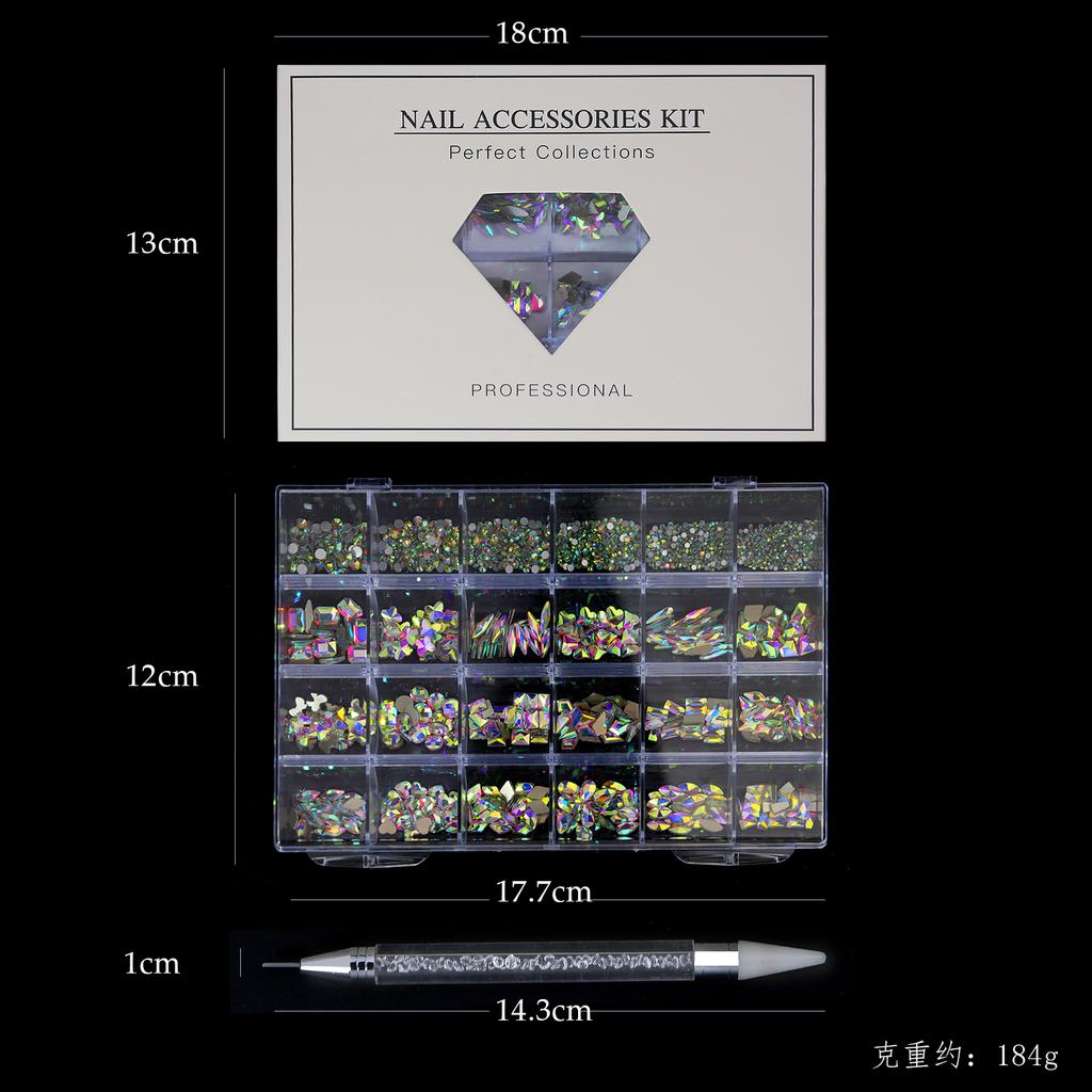 Hot Sale 21 Shapes Jewelry Luxury Shiny Diamond DIY Nail Art Rhinestones Kit Glass Crystal Decorations Set Give 1pcs Pen