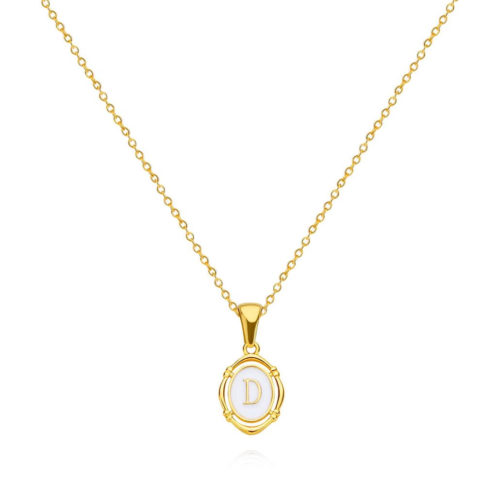 Gold Stainless Steel Initial Pendant Necklace - Elegant Shell Design for Women