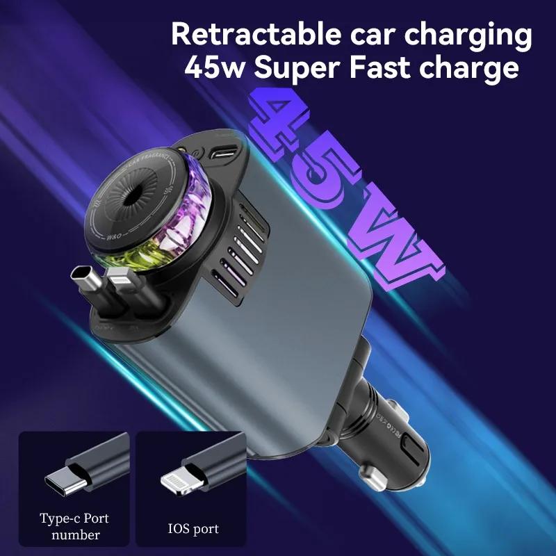 45W 5 In 1 Car Charger with Retractable Cable& Air Freshner USB/Type C Aroma Starlight Car Adapter USB/Type C PD3.0 For Phone