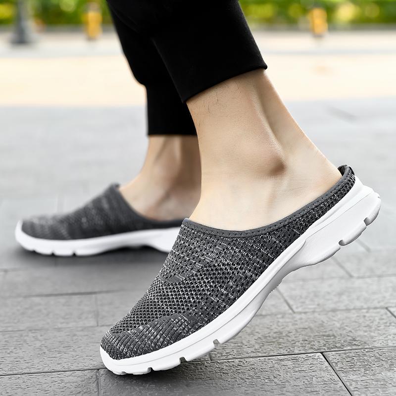 Unisex Slip-on Flats Round Toe Half Slippers Knitted Mesh Walking Shoes Lightweight Big Size 35-48 Leisure Shoes Anti-slip