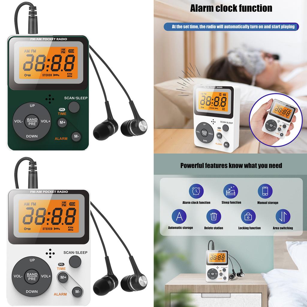Pocket AM FM Radio Portable Reception Battery Powered Digital Tuning Radio with Stereo Earphone Large LCD Screen