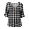 Camisas de Manga Larga para Mujer Casual a Cuadros Cuello en V Tops de Manga Larga para Mujer con Botón Tops de Manga Larga para Mujer