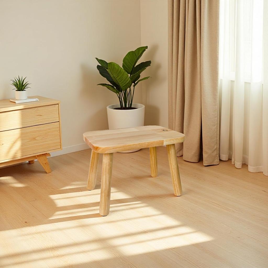 BEE&OAK Wooden Stool for Adults and Children, Solid Rubberwood Small Stool, Stylish Colors, Perfect for Bedroom, Bathroom, Kitchen, Plant Stand, Squar