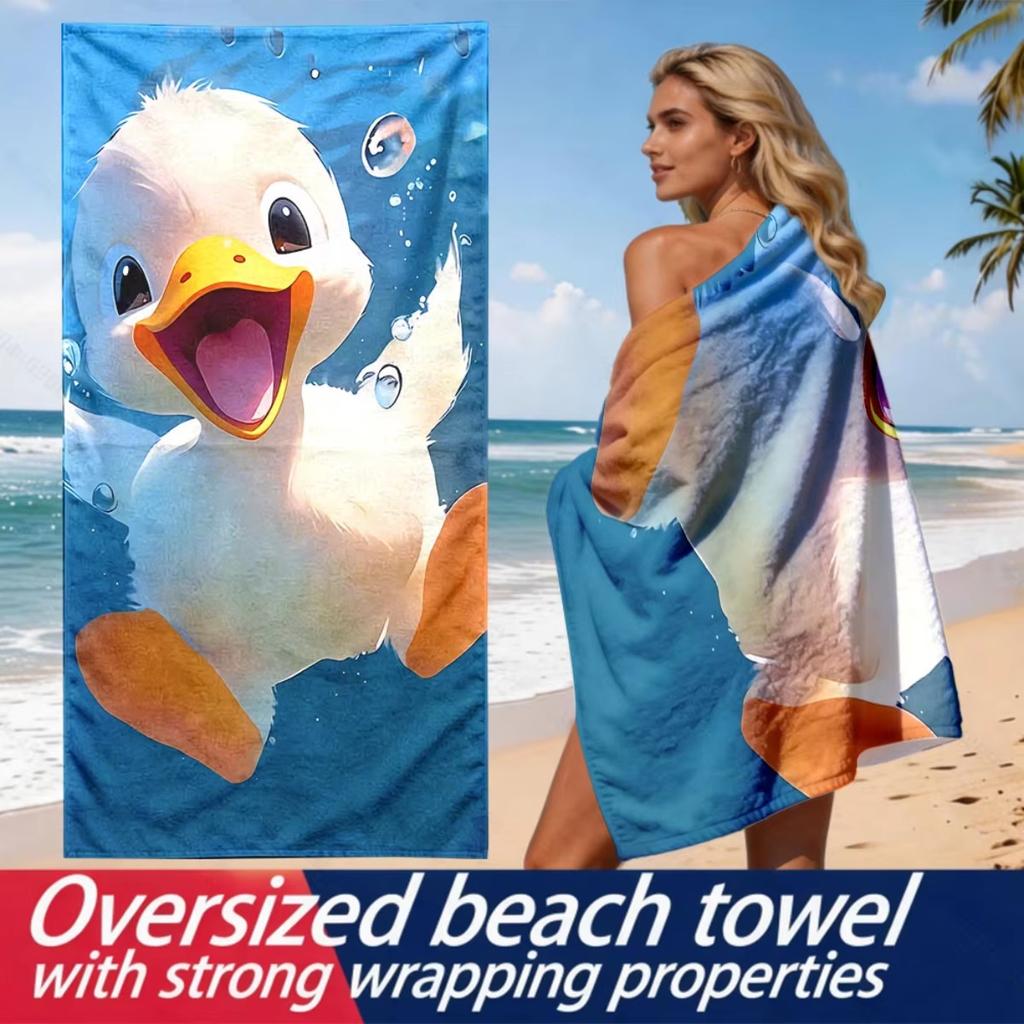 Happy Duck Water Splash Beach Towel Sand Free Flat Print Microfiber Large Bath Towel For Kids Holiday Party Gift Outdoor Use
