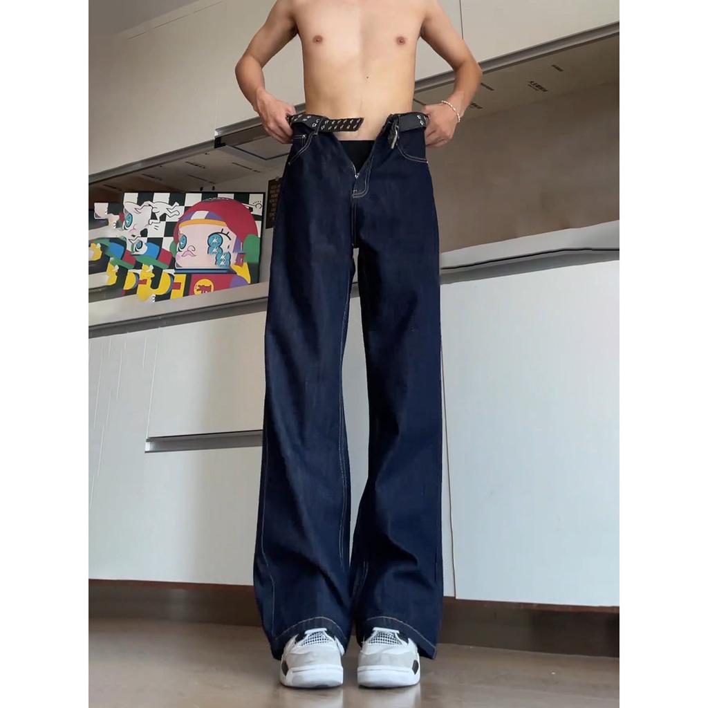 JYL Men's Wide-Leg Jeans New American Vintage Autumn Cleanfit Slim Bootcut Denim
