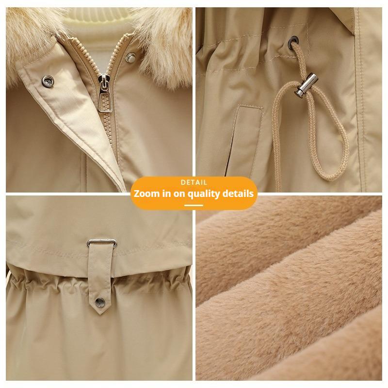 Parka de Felpa Gruesa de Invierno para Mujer Abrigo Largo Holgado con Cuello Grande de Piel