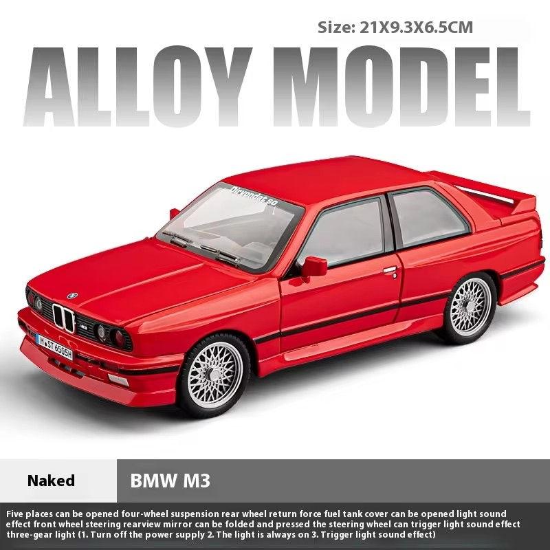 1/24 BMW M3 E30 1988 Supercar Alloy Car Model Sound and Light Pull Back Children's Toy Collectibles Birthday Gift