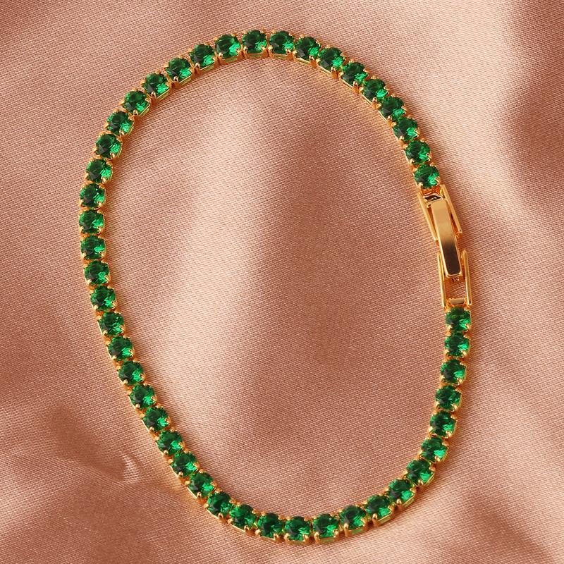 New Emerald Geen Zircon Gold Color Charm Bracelets For Girls Gold Filled Fashion Jewelry Party Women Luxury Accessories Bracelet