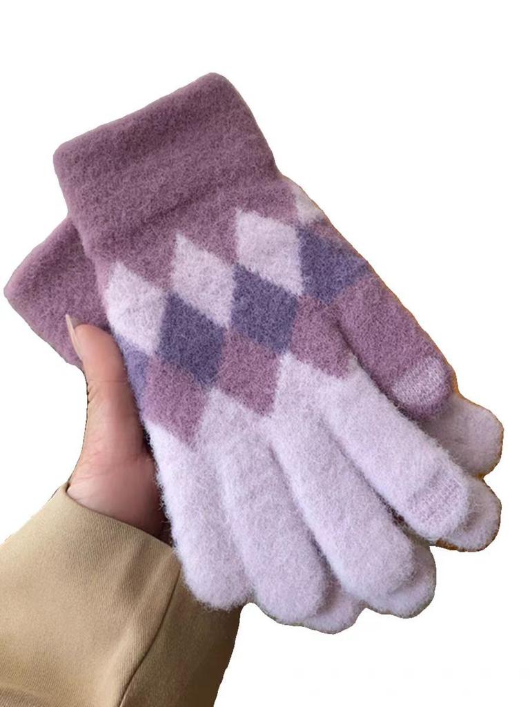 Gloves Warm gloves Fleece thickened gloves Leaky finger knitted middle school student cold-proof plush gloves