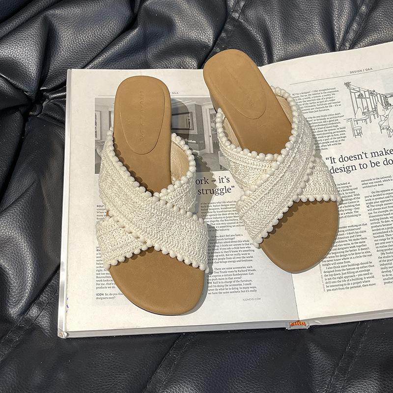 One-pedal Flat-bottomed Sandals Women's New Summer Outer Wear Casual Vacation Style Versatile Cross with Cool Slippers Tide