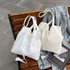 Simple Canvas Women's Beach Handbags Solid Color Lace Ladies Large Capacity Shoulder Bag Bow Tassel Female Travel Tote Bags