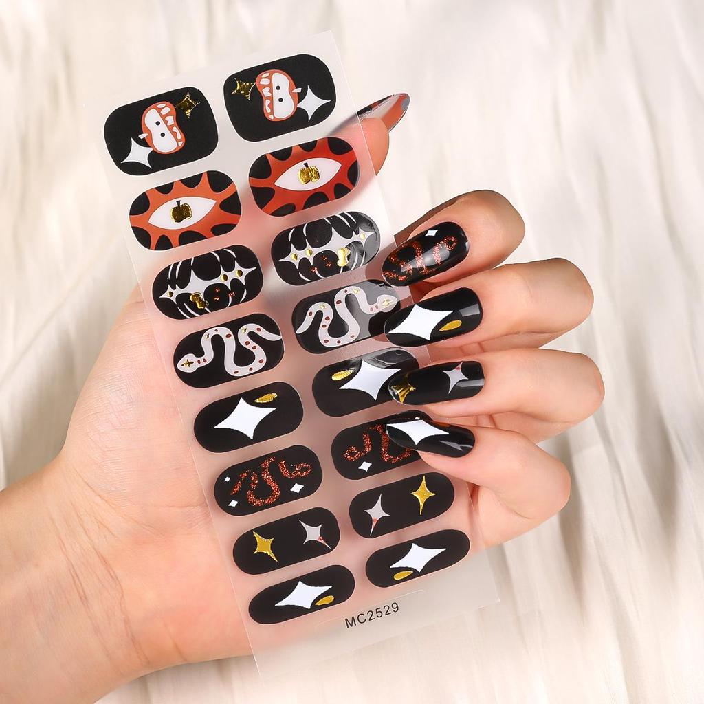 16-Piece European/American Christmas Gel Nail Stickers – No-Bake, French Manicure Style