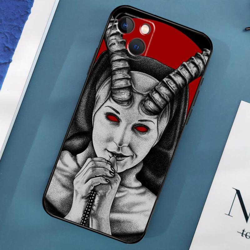 Satan Satanic Nun Phone Case For iPhone 15 14 Pro Max 11 13 12 Mini X XR XS Max SE 2020 7 8 Plus Cover Capa
