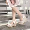 Super high-heeled sandals women's summer 2025 new Korean version of versatile thick-soled waterproof table open-toe one-word buckle wedge sandals