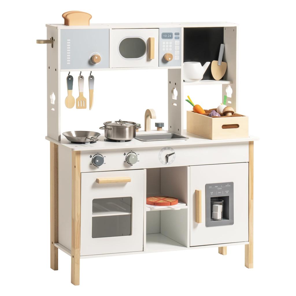 ROBOTIME Pretend Play Kitchen Assembled Play Set with Scandinavian Mini Toy Magnetic Retractable Pretend For Ages 3 and Indoor Educational Pretend