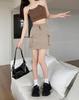 Women's A-line Grey Drawstring Midi Skirt - Slimming, Elastic Waist, Summer Casual Workwear