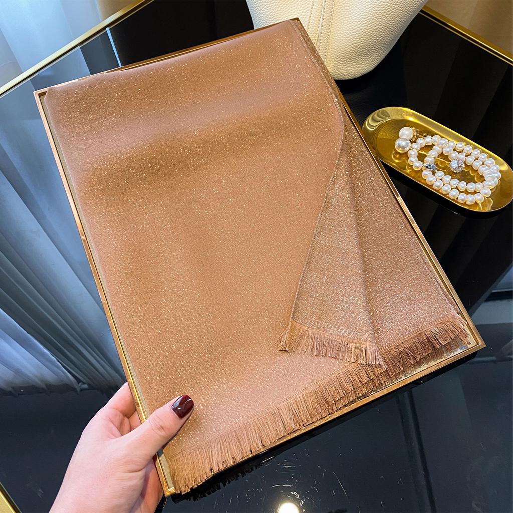 Cachecol de Seda Dourada Tencel Algodão Cor Sólida Seda Cachecol Feminino Moda Versátil Imitação Seda Cachecol Fino Longo Cachecol de Praia Cachecol