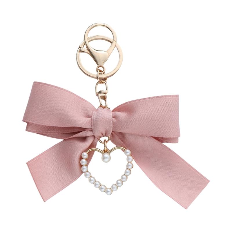 Elegant Pearls Heart Ribbon Bowknot Keychain For Women With Korean Style Design And Sturdy Alloy Materials
