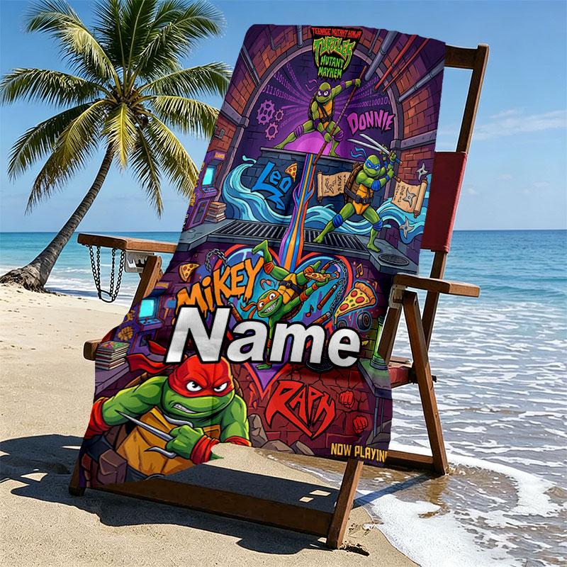 Custom Name Personalized Teenage Ninja Turtles Print Beach Towel, for Trip Camping Beach Party Home Decor, Birthday Gift for Family & Friends