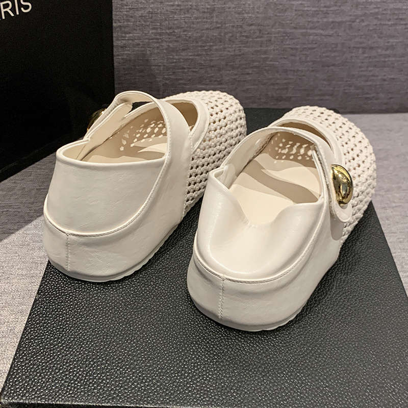 Woven thick-soled inner height increase one pedal Velcro Mary Jane shoes children with skirts 2025 summer new single shoes