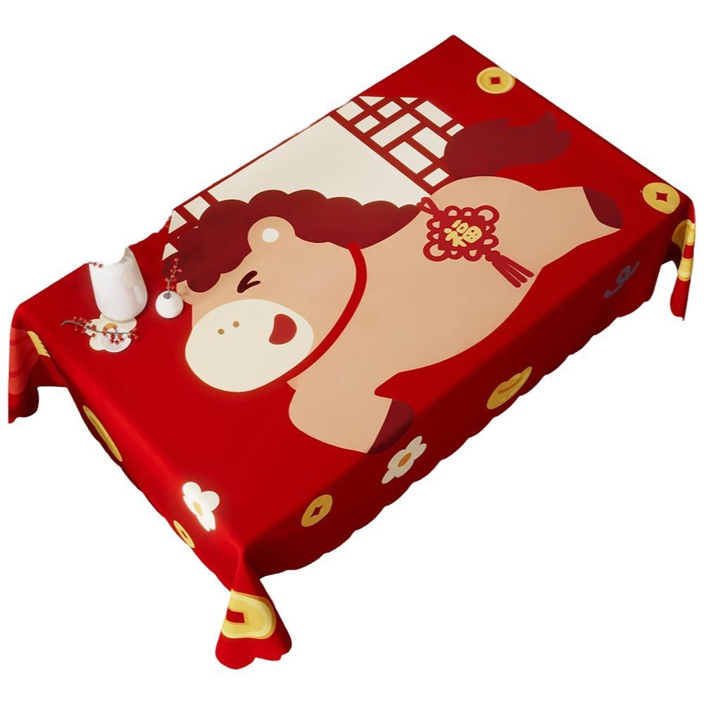 Waterproof New Year Tablecloth Stain Resistant Light Luxury Table Cover Cartoon Washable Decorative Tablecloth Coffee Table