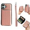 For iPhone 16 Case Detachable Zipper Card Bag PU+TPU Kickstand Phone Case with Strap