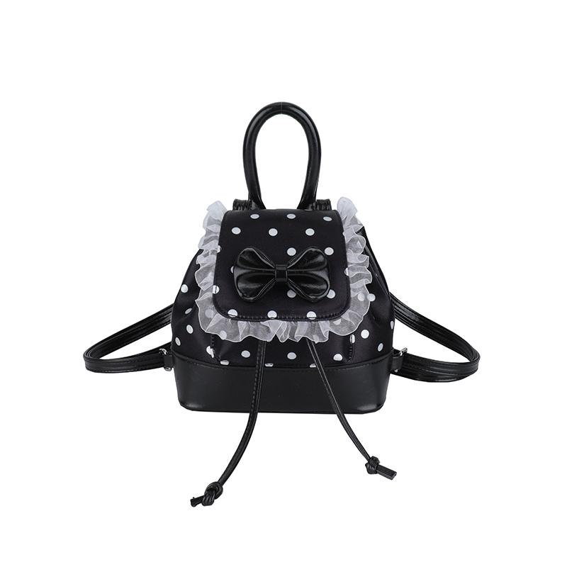 Fashion Sweet Girls Polka Dot Backpack Cute Bowknot Small Shoulder Rucksack Handbag Ruffled Lace Trim Crossbody Purse for Women