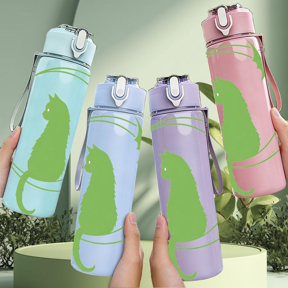 1PC Cat Bird Moon Silhouette Line Print 750ml Color Plastic Sports Water Bottle Leakproof Flip Straw Lid Suitable for Sports Office Home Use