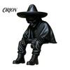 Spooky Aesthetic Office Ornaments 3D Printed Sitting Skeleton Shelf Sitter Figurine, Gothic Hat Desktop Modern Minimalist Statue Ornament, Trendy Home