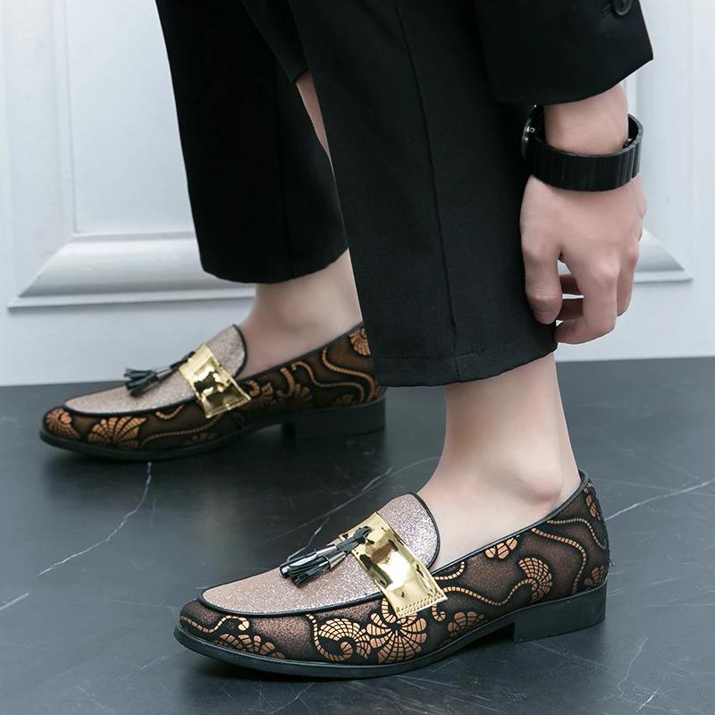 New Arrival Social Shoes For Men Slip-on Dress Business Footwear Gold Purple Party Shoes Mens 2024 Fashion Groom Wedding Shoes