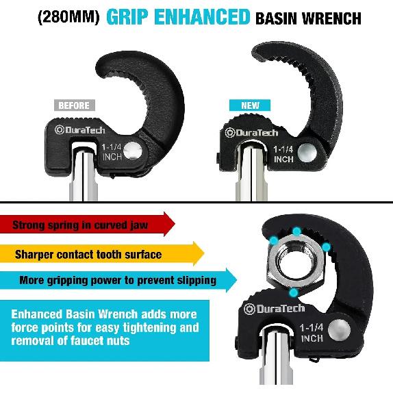 11" Basin Wrench Adjustable Sink Wrench Tap Nut Spanner 3/8" to 1-1/4" for Faucet Plumbing