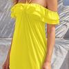 Abito da Spiaggia Scollo all'Americana Spalle Scoperte Senza Maniche Fascia Abito Estivo Colore Puro Ruffles Giuntura Morbido Traspirante Copricostume Asciugatura Rapida Beachwear