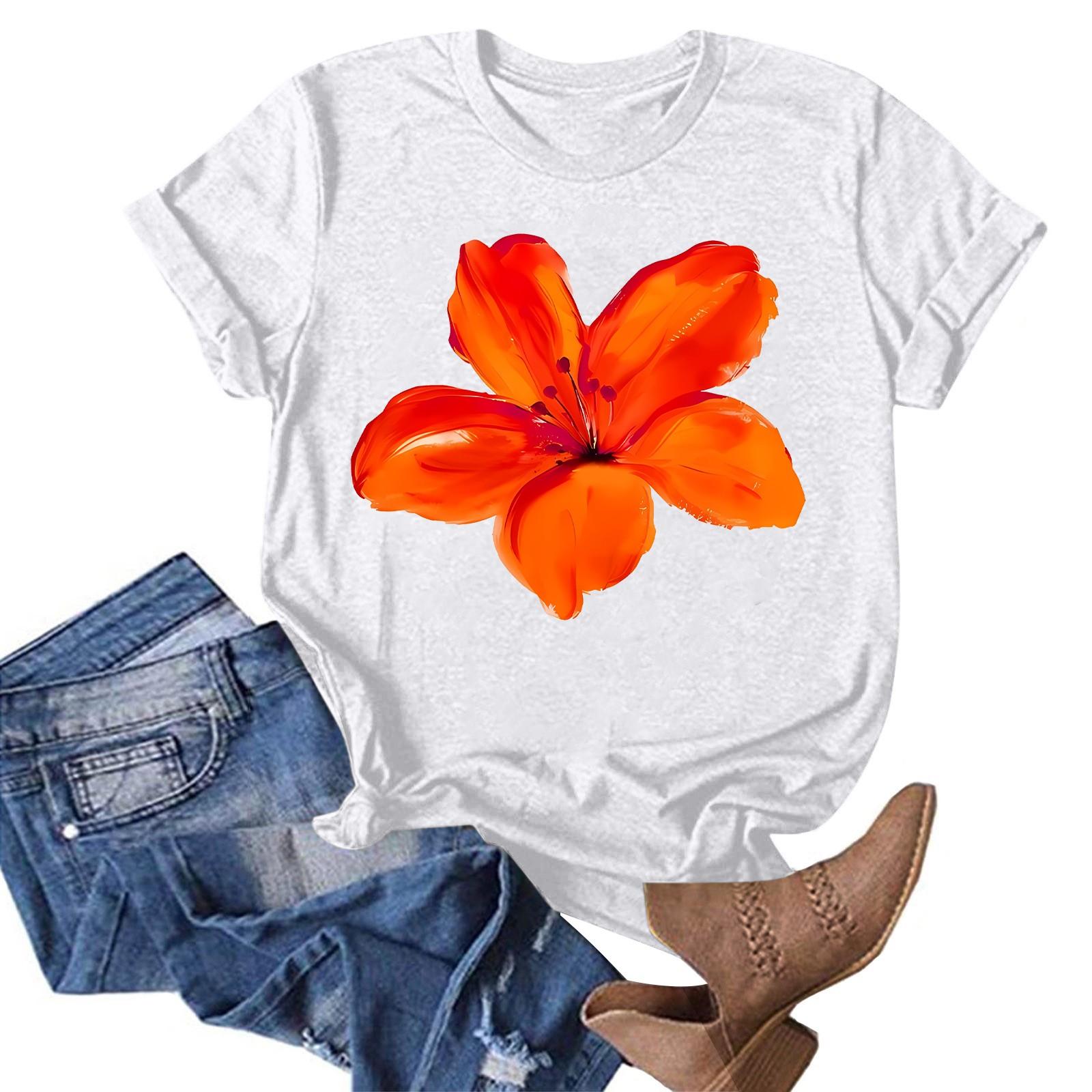 

Жіноча модна повсякденна літня зручна блузка з круглим вирізом і коротким рукавом з принтом XL білий