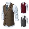 Herren Satin-Innenweste mit Fischgrätstich Business Casual Formeller Anzug Fake-Taschenweste Zweireihige Anzugweste