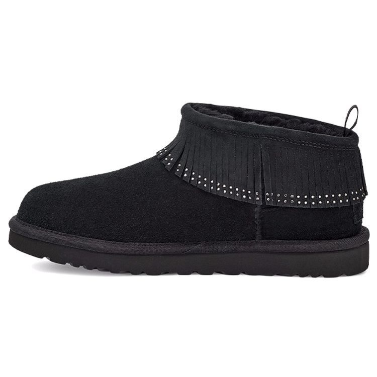 UGG Classic Ultra Mini Fringe Bling Fashion Retro Plush Warm Ankle Snow Boots Women Boots Black 1121576-BLK