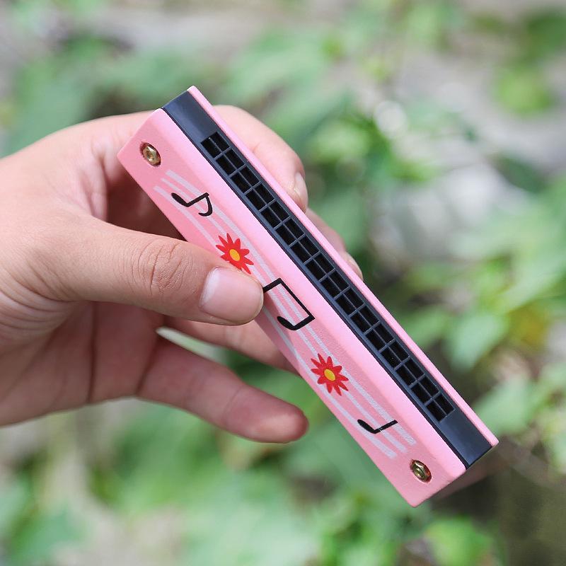 Wooden Double Row 16 Mouth Harmonica - Musical Teaching Instrument for Boys and Girls