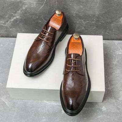 Trendy Brown Men's Brogue Shoes Lace Up Pointed High-end Banquet Dress Shoes Men's Leather Business Casual Shoes Versatile