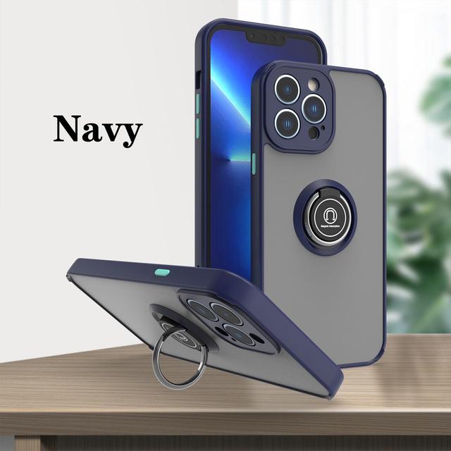 Military Magnetic Ring Holder Stand Matte Case For Iphone 14 13 12 Mini 11 Pro Max Plus X S Xr 7 8 Shockproof Translucent Cover