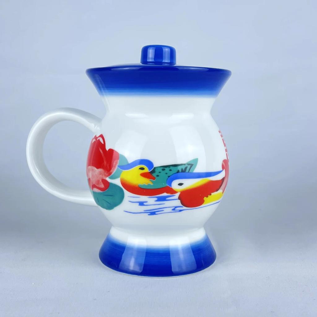 Mug Ceramic Spittoon Shape Water Cup Animal Printing in-Glaze Decoration Retro Funny Personalized Custom Red Blue Chinese Style