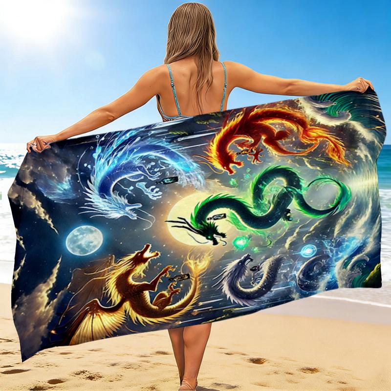 1Pc Five Dragons Moon Beach Towel Quick Dry Multiuse For Beach Pool Gym Yoga Home Travel Christmas Halloween Xmas Gift G1214