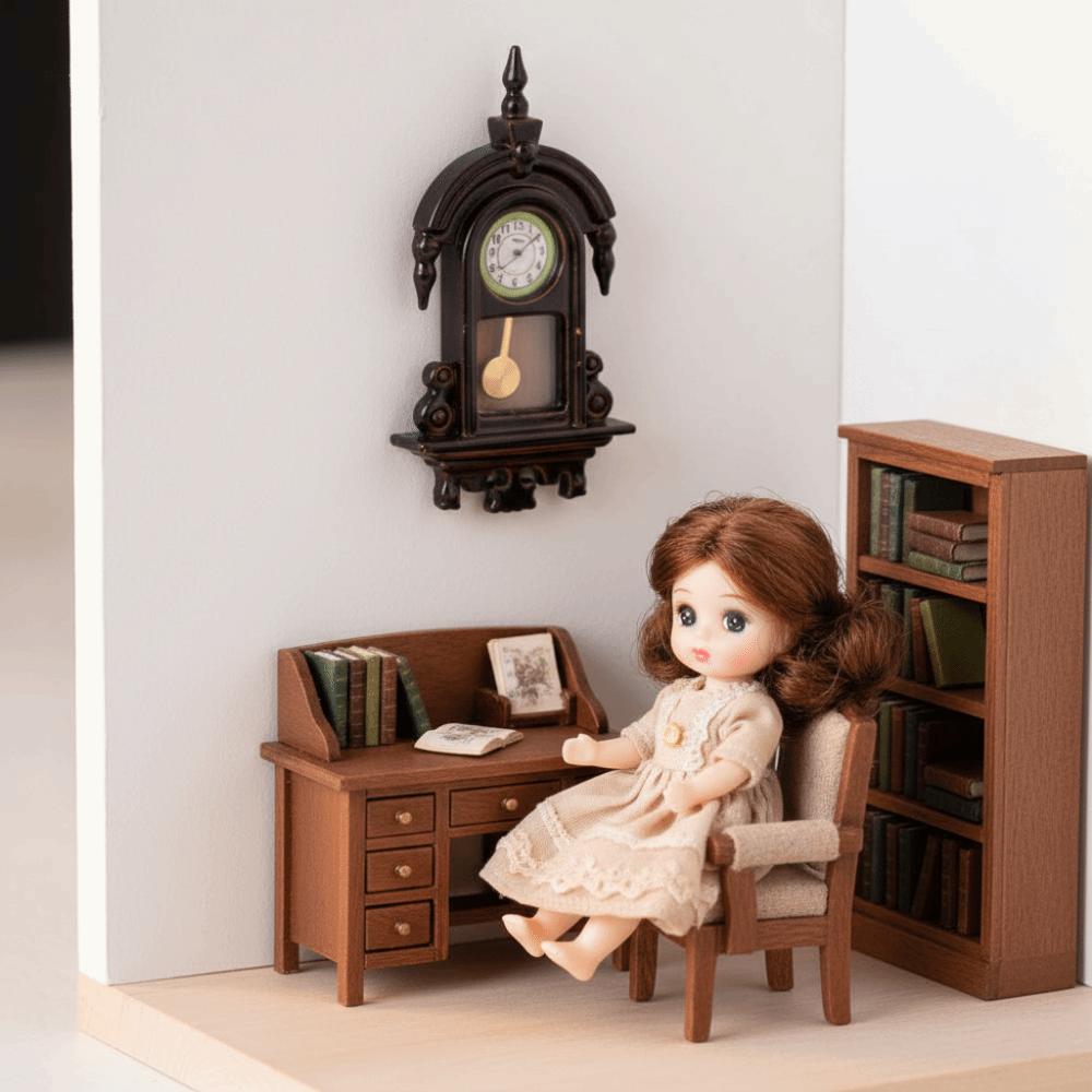 Movable Pendulum Vintage Clock Wooden Design Simulated Furniture Model  Dollhouse Decor