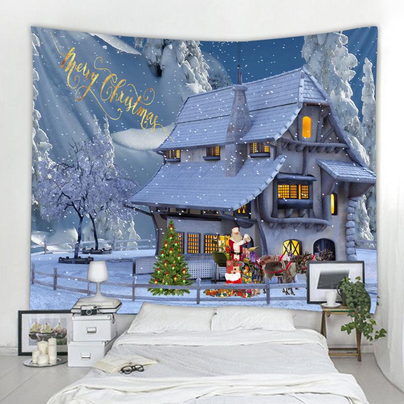 1Pcs Blue Sky And Snow Wall Hanging Tapestry Christmas Wall Hanging Tree Wall Hanging Gorgeous Christmas Tree Fireplace Gifts