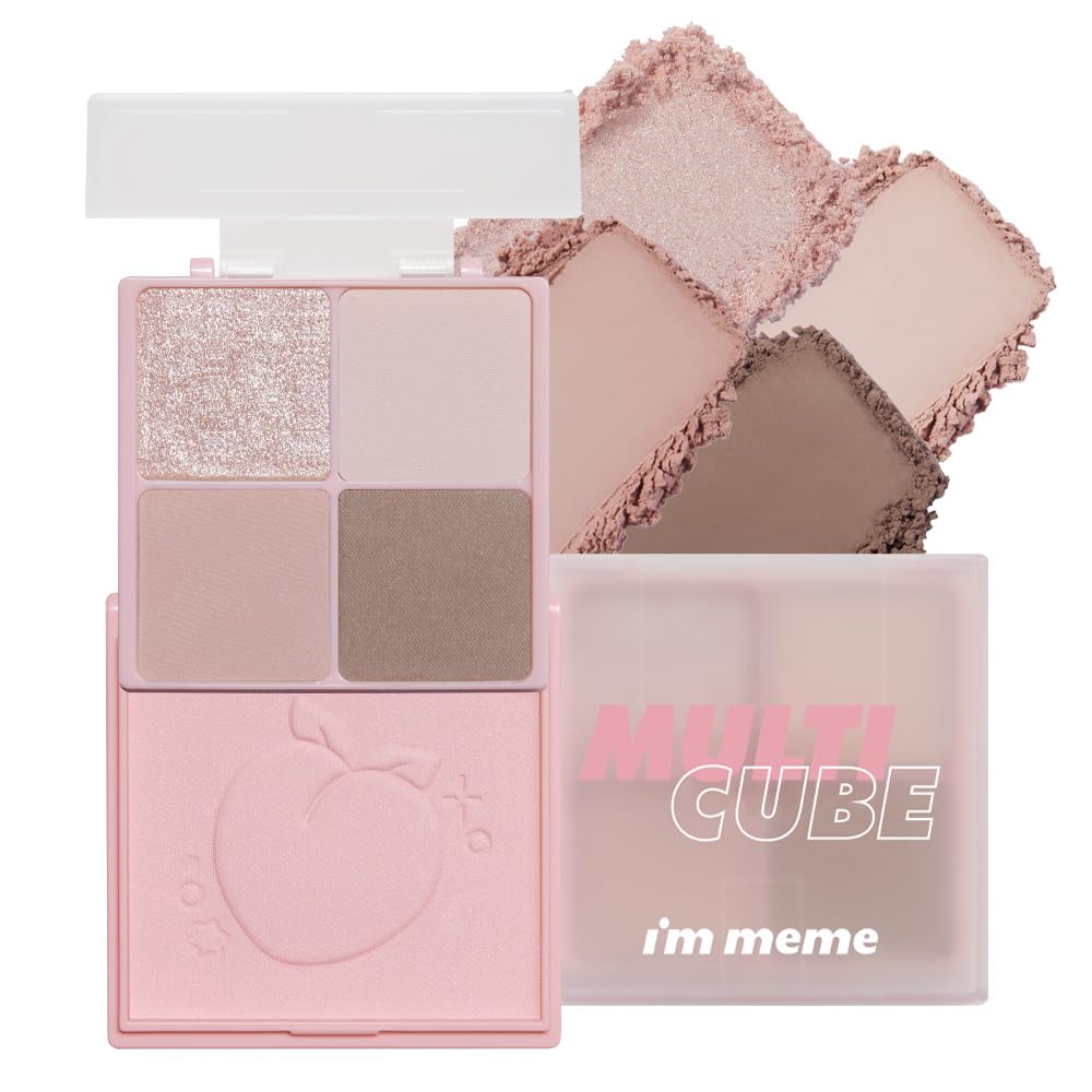 

im meme Official Store Mini 2-in-1 Palette Multi Cube (Pink) 4 Colors Eyeshadow 1 Color Blush Convenient Carrying Natural Development Daily Use 7.6g