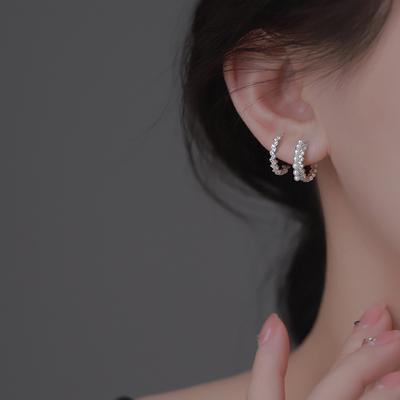 Zircon Rhombus Ear Buckle Women's Summer Niche Design Sense Foreign Style Imitation Pearl Earrings