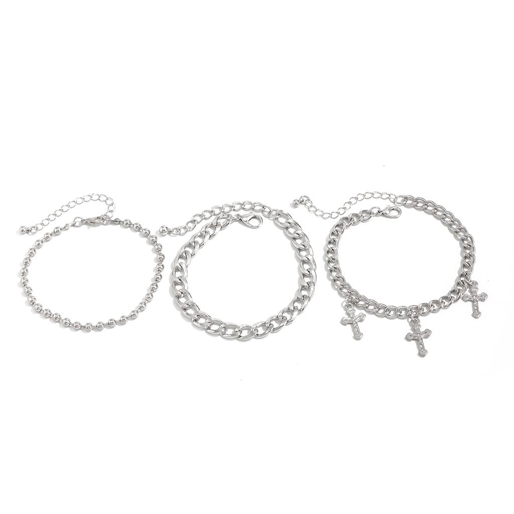 Ingemark Punk Hip Hop Silver Color Metal Chain Bracelets Men Goth Vintage Cross Pendant Bangles Grunge Street Jewelry Steampunk
