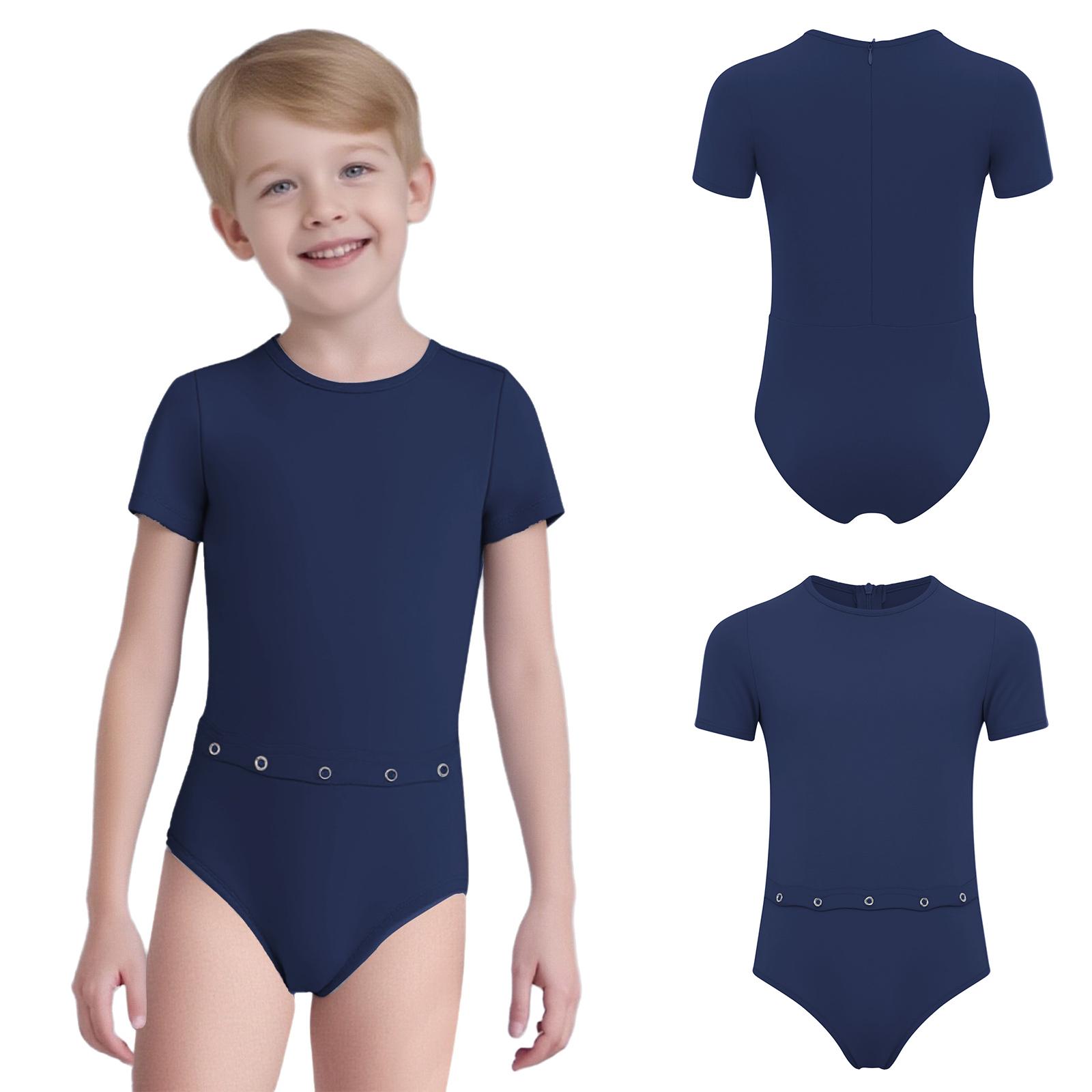IEFiEL Speciale Behoeften Adaptieve Romper voor Jongens en Meisjes met Onzichtbare Rits aan de Achterkant Anti-Stroop Ronde Hals Korte Mouw Bodysuit met Buis Toegang voor Medische Zorg 9-10 Years marineblauw